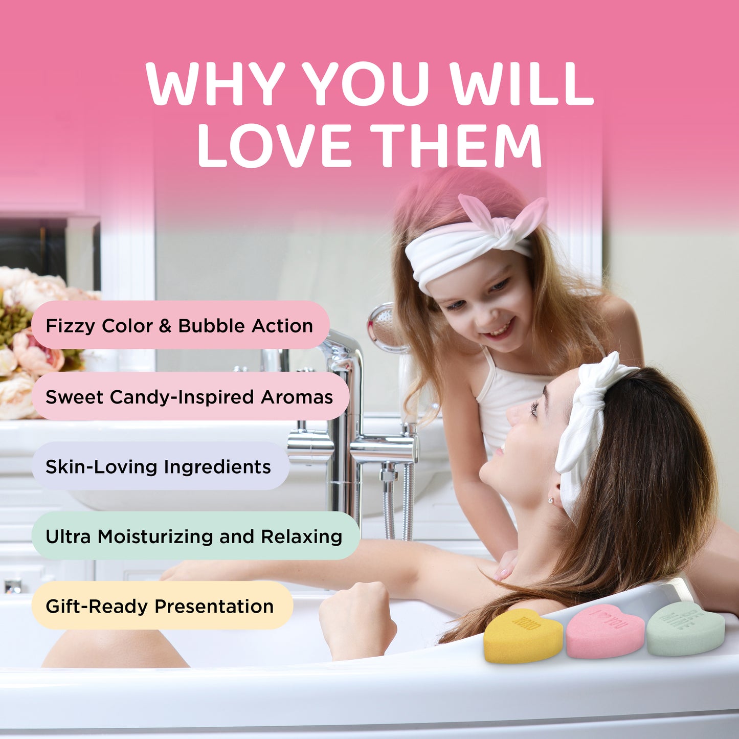 Candy Hearts Bath Bombs (3 Pack) - Two Sisters Spa